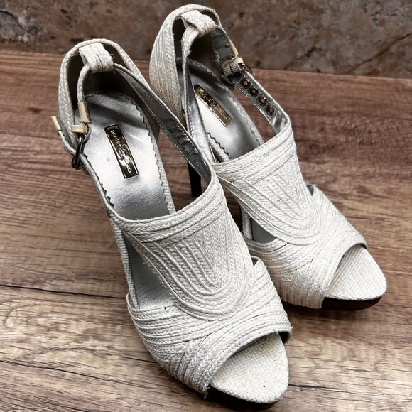 Report Signature Heels Women Sz 7.5 White Leather Dress Platform Raffia Textured - Picture 4 of 10